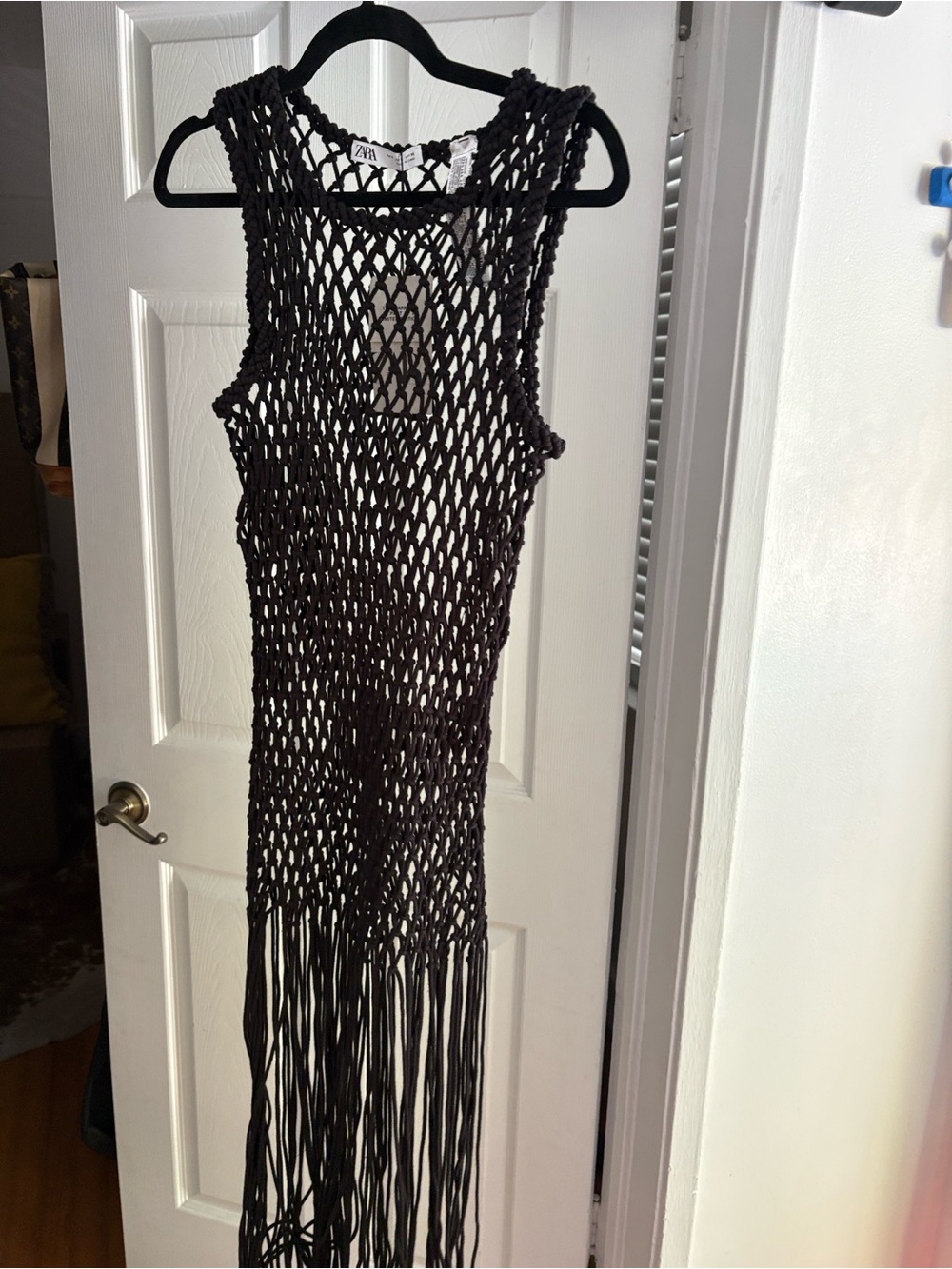 Zara Black Crochet Fringe Tank Cover-Up